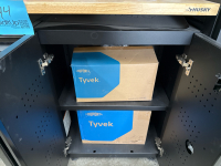 7 PIECE REGULAR DUTY WELDED STEEL GARAGE STORAGE BLACK WITH ASSTD CONTENTS: ADHESIVES, THVEK SUITS & PAINT BRUSHES - 4