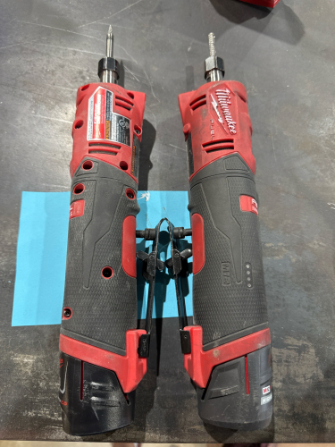LOT OF (2) MILWAUKEE 2&rdquo;/55MM STRAIGHT DIE GRINDER CAT NO: 2486-20 WITH BATTERIES