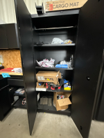 7 PIECE REGULAR DUTY WELDED STEEL GARAGE STORAGE BLACK WITH ASSTD CONTENTS: RUBBER GLOVES , LUBRICANTS - 7
