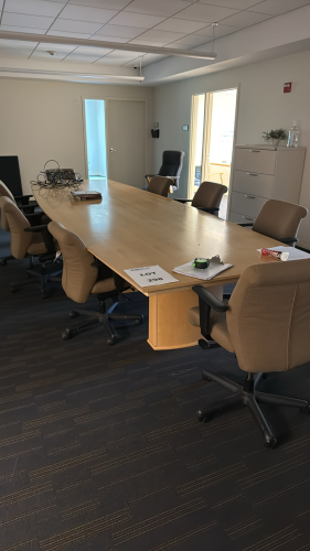 182"LONG WOOD CONFERENCE TABLE WITH (8) CHAIRS AND MATCHING 112"LONG CREDENZA (LOCATION: PLANT 3, 29883 BECK RD, Wixom, MI 48393)