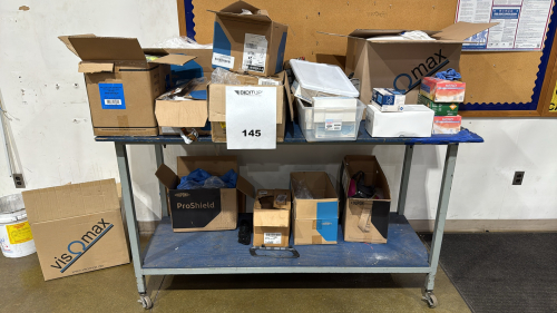 LOT OF ASSORTED COVERALL, SAFETY VEST, FACE MASK AND LATEX GLOVES
