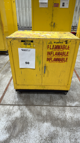 JUSTRITE FLAMMABLE LIQUID STORAGE CABINET 22 GALLON CAPACITY 35&rdquo; X 22&rdquo; X 31&rdquo;