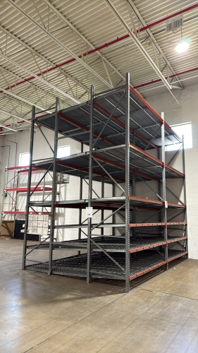 (2) SECTIONS OF PALLET RACKING 19&rdquo; W/ 36 BEAMS AND ASSORTED RACK CONVEYORS