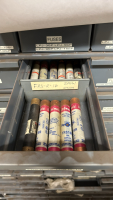 PARTS CABINET W/ FUSES, RELAYS, LIGHT BULBS - 12