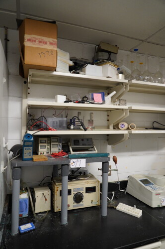 ASSORTED TEST EQUIPMENT ; KONCOUR, LABSTAT PSC-100 V2, TEKPOWER/OTE DC POWER SUPPLIES, MYRON ULTRAMETER II, GLASS BEAKERS