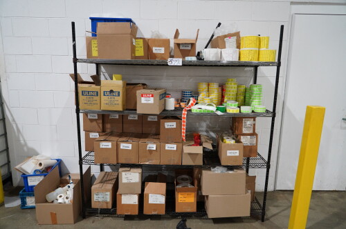(4) SECTIONAL WIRE RACKING WITH LABELS AND TAGS ;