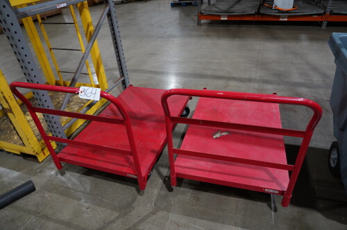 (3) METAL SHOP CARTS; WITH 2 RED PUSH CART