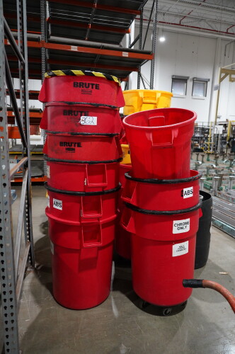 GARBAGE CANS AND CLEANING SUPPLIES ; INCLUED TRASH CAN, BROOMS