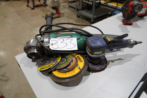 (1) MASTERFORCE ANGLE GRINDER ANS (1)KOBALT PNEUMATIC DISC SANDER;