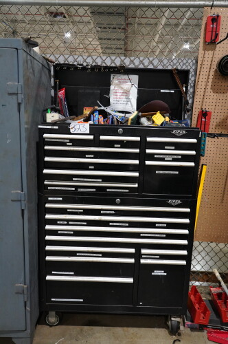 VIPER BLACK ROLLING TOOL BOX ; 18 DRAWER, ROLLING BOX , LOADED WITH HAND TOOLS