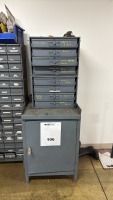(8) DRAWER PART ORGANIZERS AND STORAGE CABINET W/ NUTS AND BOLTS RIVITS