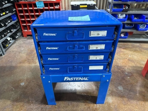 FASTENAL 4 DRAWER ORGANIZER WITH FASTENAL HEX CAP SCREWS, MACHINE SCREWS, SHEET METAL SCREWS