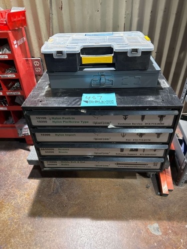 4 DRAWER ORAGNIZER WITH ASSTD PARTS: SCREWS, RIVETS, BOLTS & NUTS