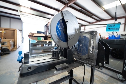 EVOLUTION 15&rdquo; METAL CUTTING CHOP SAW MODEL: S380 CPS WITH PRO TOOLS TUBE BENDER MACHINE WITH CUSTOM TABLE APPROX: 34&rdquo; x 18&rdquo; x 29&rdquo;