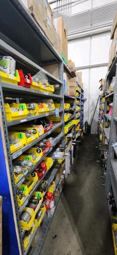 LOT OF (4) SECTIONS OF 50.5" x 18" x 85" Metal Shelving Only CONTENTS NOT INCLUDED DELAYED PICKUP