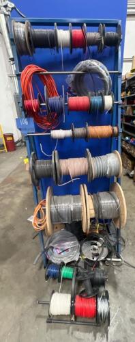Lot of Assortd Electrical Wire and Cable on Spools with Rack