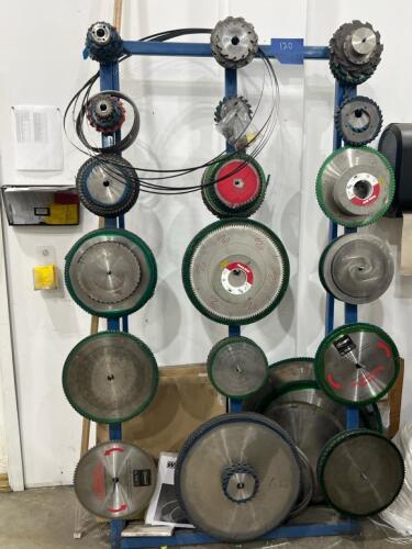 Assorted Industrial Circular & Cutting Blades on Rack