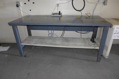 Lot of 5 Work Tables (1 x adjustable) and Filing Cabinet