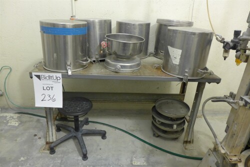 Stainless Mixer Attachments including Table, Aluminum Stand, and Stool