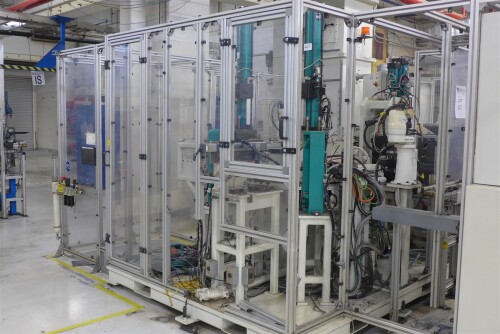 Production Cell with Aluminum Frame, Plexiglass and Solid Steel Base.