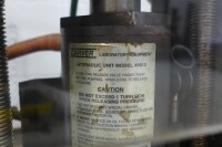 Testing Station including Carver 2759-1 Hydraulic Press, Hydraulics International 5L-SD-230 Air Driven Liquid Pump, Pressure Chamber, Gauges, Accessories & Table - 8