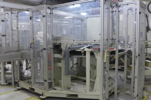 Production Cell with Aluminum Frame, Plexiglass and Solid Steel Base.