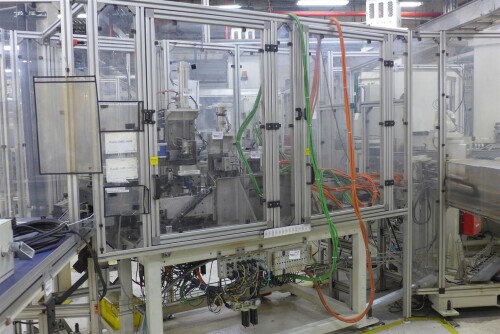 Production Cell with Aluminum Frame, Plexiglass and Solid Steel Base.