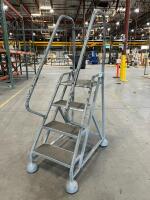 Lot of (3) Cotterman Rolling Ladders &ndash; 4-Step with Safety Handrail