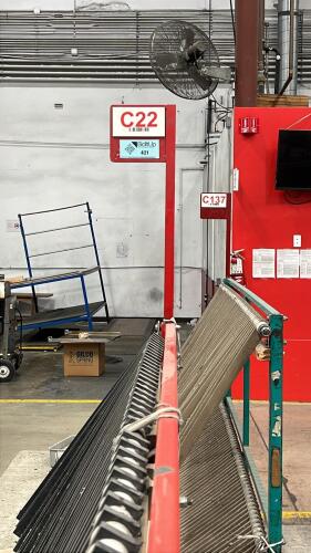 Lot of (2) Metal rolling carts used for Glass Transport with Angled Rod Holders and Platform Base