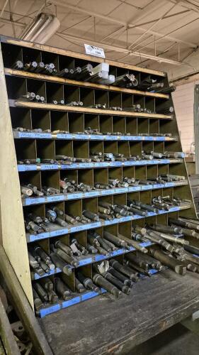Large Assortment Of Machine Reamers, Core Drills, Counterbores, And Related Tooling, Stored In Labeled Cubby Rack
