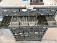 Lot of Assorted Collets, Bushing Holders and Gage Wire with Multi-Drawer Steel Cabinet - 6