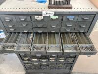 Lot of Assorted Collets, Bushing Holders and Gage Wire with Multi-Drawer Steel Cabinet - 7