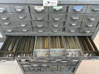 Lot of Assorted Collets, Bushing Holders and Gage Wire with Multi-Drawer Steel Cabinet - 8