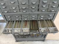 Lot of Assorted Collets, Bushing Holders and Gage Wire with Multi-Drawer Steel Cabinet - 10
