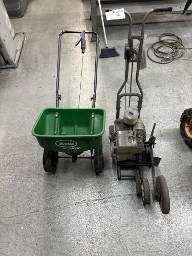 Walk-Behind Broadcast Spreader With Gas-Powered Walk-Behind Lawn Edger