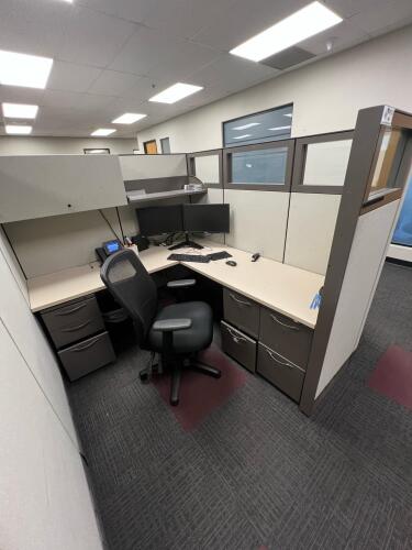 Fully Equipped Office Cubicle Workstation &ndash; Desk, Filing Cabinets, Chair, Monitors & Cisco Office Phone