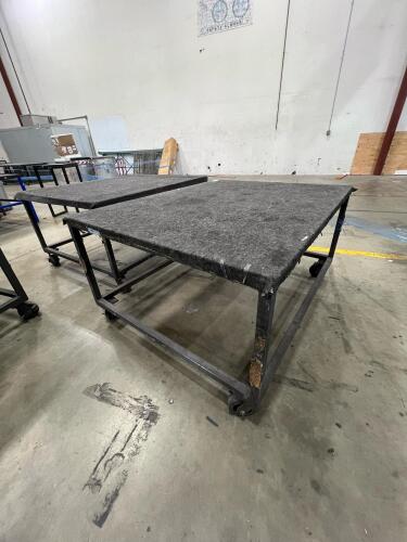 Lot of (2) Heavy-Duty Industrial Work Tables on Casters &ndash; Padded Tops