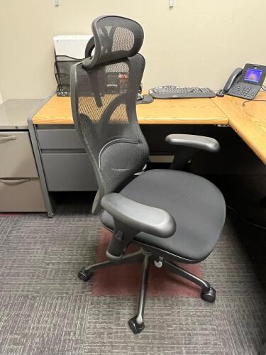 Office with Contents &ndash; (2) Viewsonic Monitors (1) L-shaped Wooden Desk, (1) Filing Cabinet, (2) Chairs, and Whiteboard