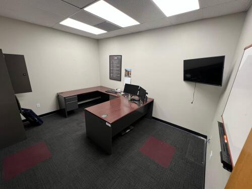 Office with Contents -(2) Viewsonic Monitors, (2) Desks, Filing Cabinets, Vizio TV