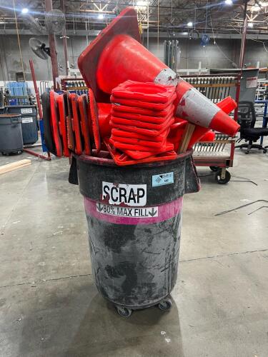 Various cones in industrial trash can