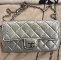 CHANEL Metallic Lambskin Quilted Glasses Case With Chain Silver - 2