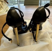 Tom Ford Black Leather Gold T-bar Ankle Wrap Sandals Heels - 4