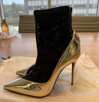 Christian Louboutin Patent Leather Colorblock Pattern Sock Boots - 2