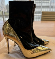 Christian Louboutin Patent Leather Colorblock Pattern Sock Boots - 4