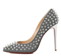CHRISTIAN LOUBOUTIN Glitter Tissu Reflex Follies Spikes 100 Pumps