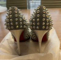 CHRISTIAN LOUBOUTIN Glitter Tissu Reflex Follies Spikes 100 Pumps - 8