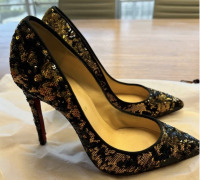 Christian Louboutin Gold/Black Sequin Pigalle Follies - 5