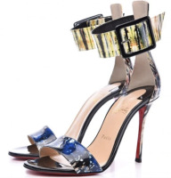 CHRISTIAN LOUBOUTIN Patent Bazin Blade Runana 100 Sandals