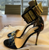 CHRISTIAN LOUBOUTIN Patent Bazin Blade Runana 100 Sandals - 2