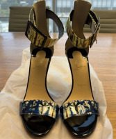 CHRISTIAN LOUBOUTIN Patent Bazin Blade Runana 100 Sandals - 4